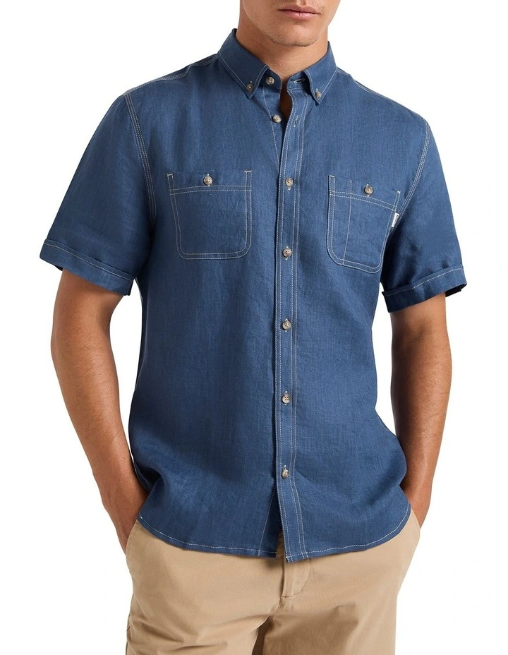 Barry Linen Shirt in Deep Blue