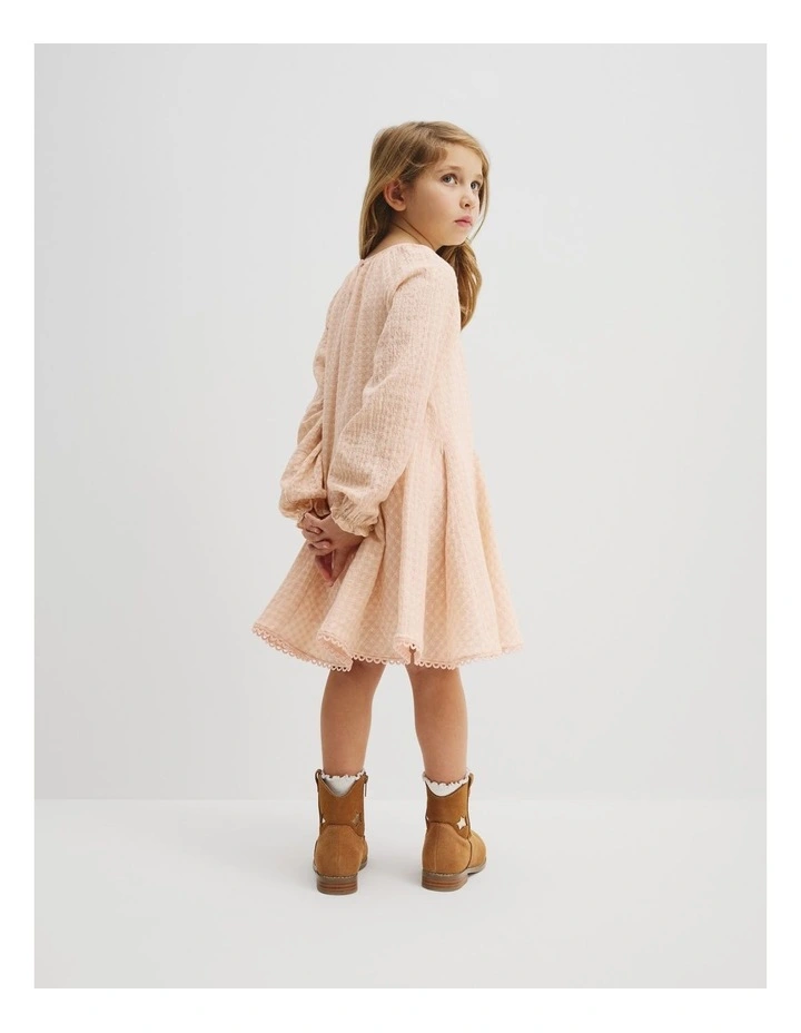 Textured Godet Dress in Multi Pink