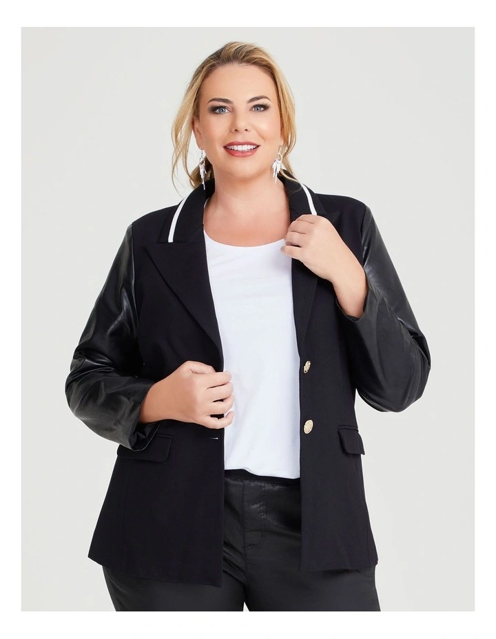 Varsity Ponte Pu Sleeve Blazer in Black