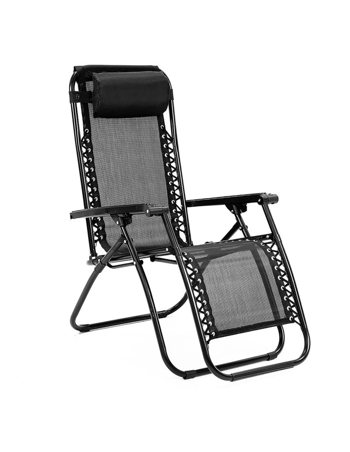 Zero Gravity Reclining Deck Lounge Sun Beach Chair Outdoor Folding Camping Black