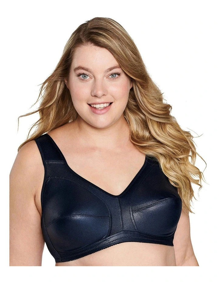 Wide Strap Full Coverage Cotton Bra Plus Size in Dark Blue