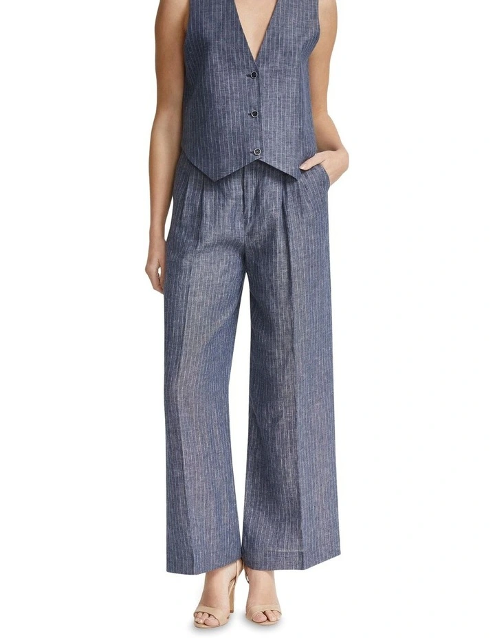 Sonia Pinstripe Linen Pants in Navy
