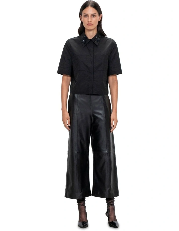 Taffeta Sequin Flower Shirt in Black