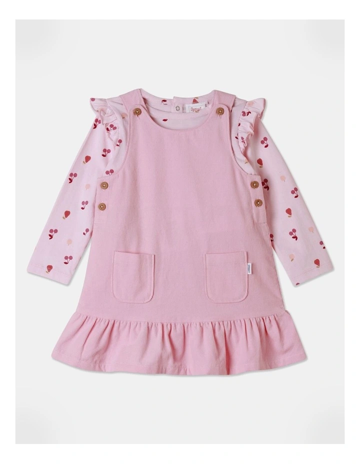 Cord Pinafore Dress Set in Wine