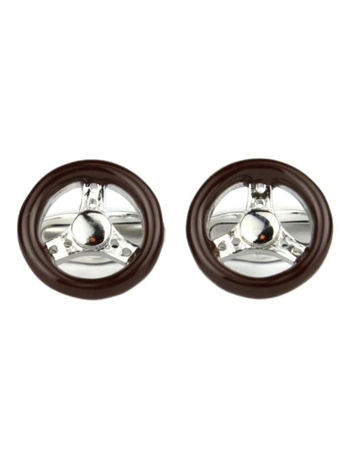 Steering Wheel Cufflink in Silver