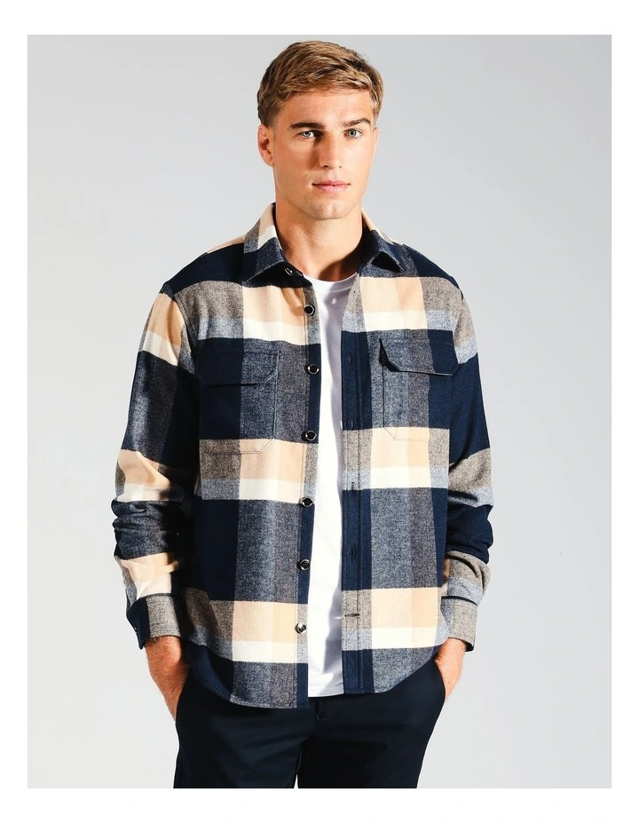 Caleb Check Long Sleeve Overshirt in Tobacco