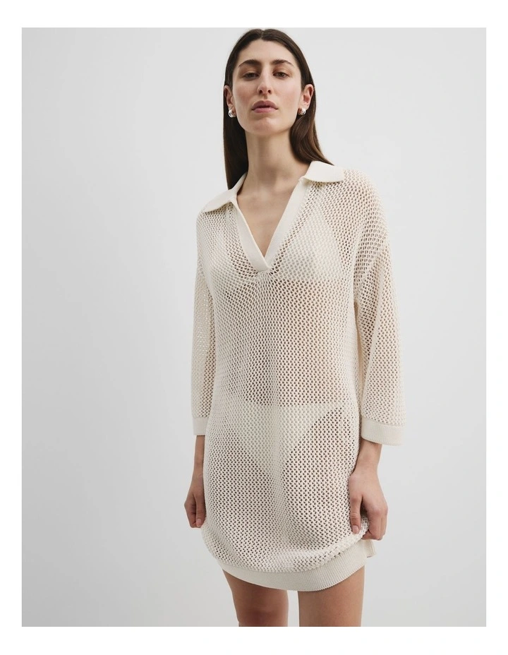 Organically Grown Cotton Crochet Mini Dress in Blanc