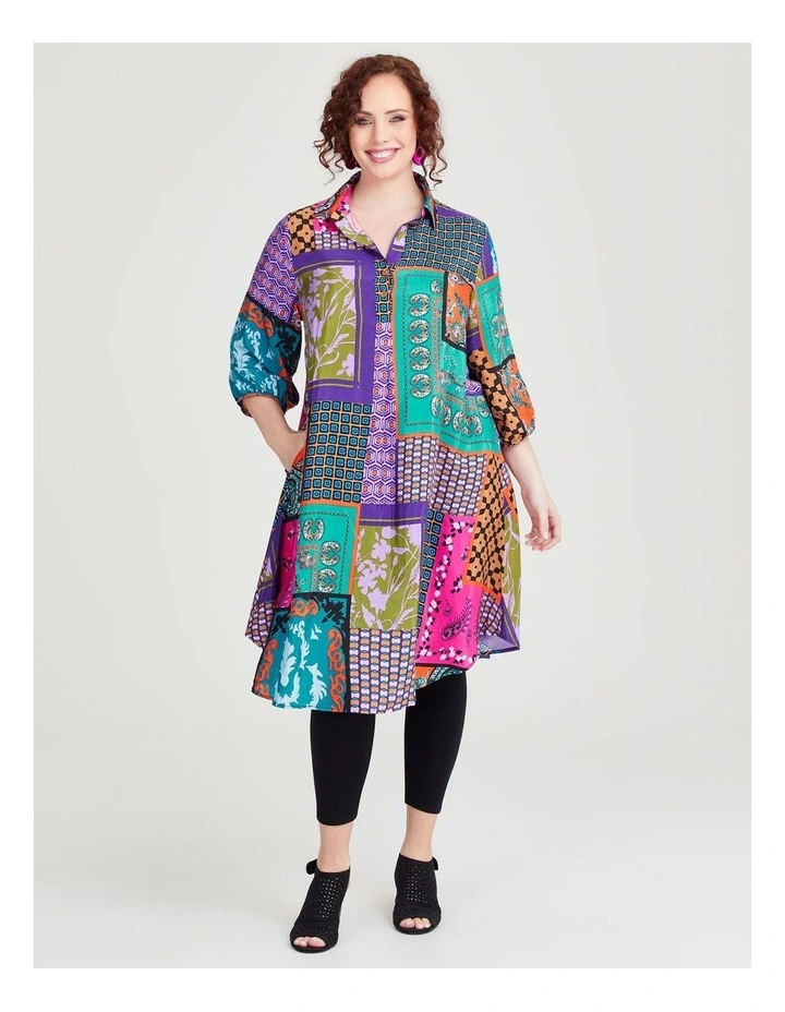Collar Natural Swing Dress in Print