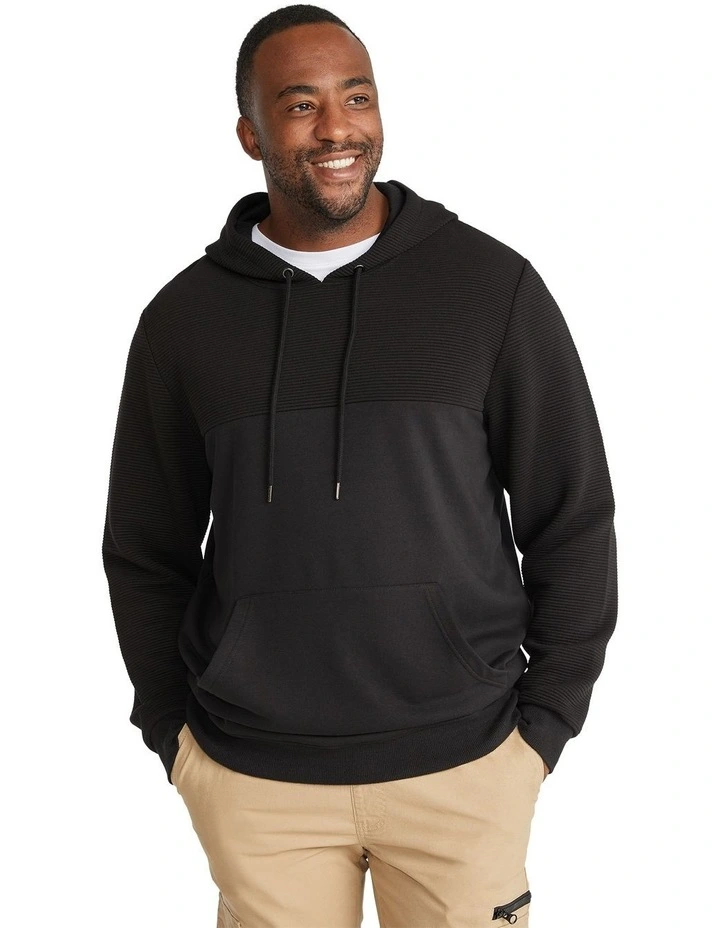 Rib Textured Hoodie in Black