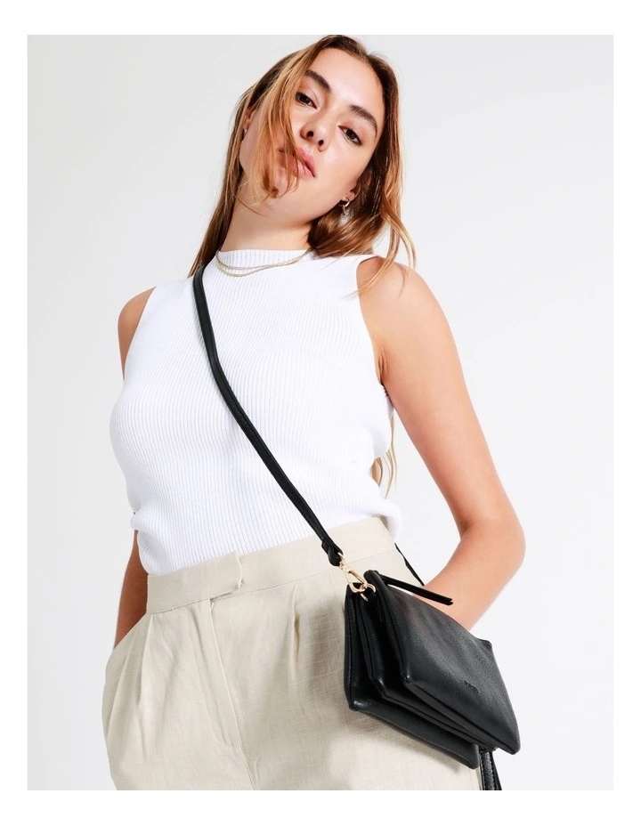 Mia Multi Gusset Crossbody Bag in Black
