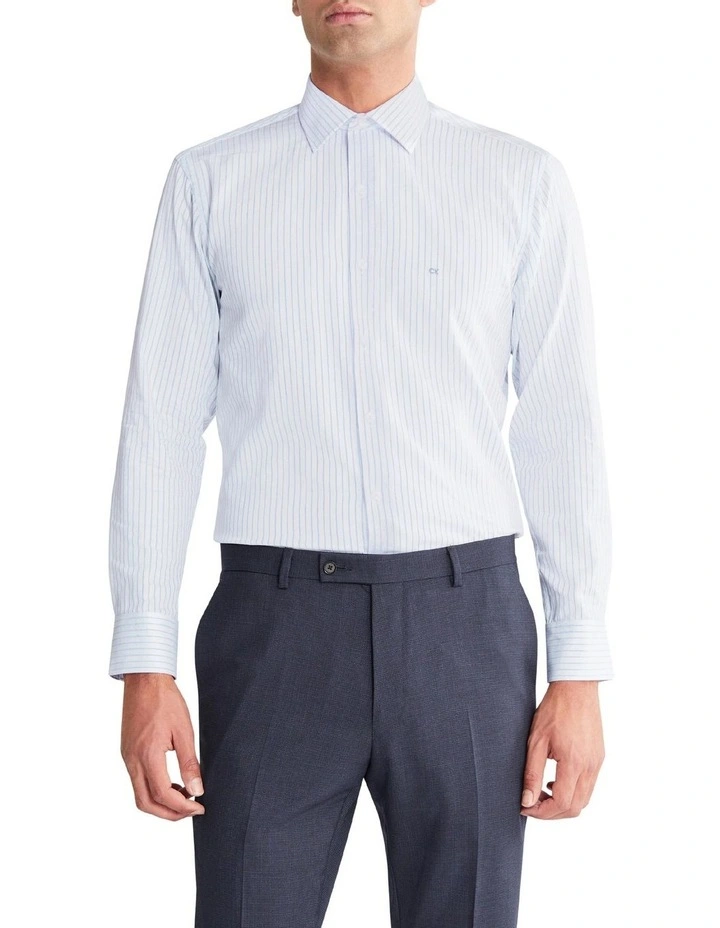Slim Long Sleeve Dobby Stripe Shirt in Sky