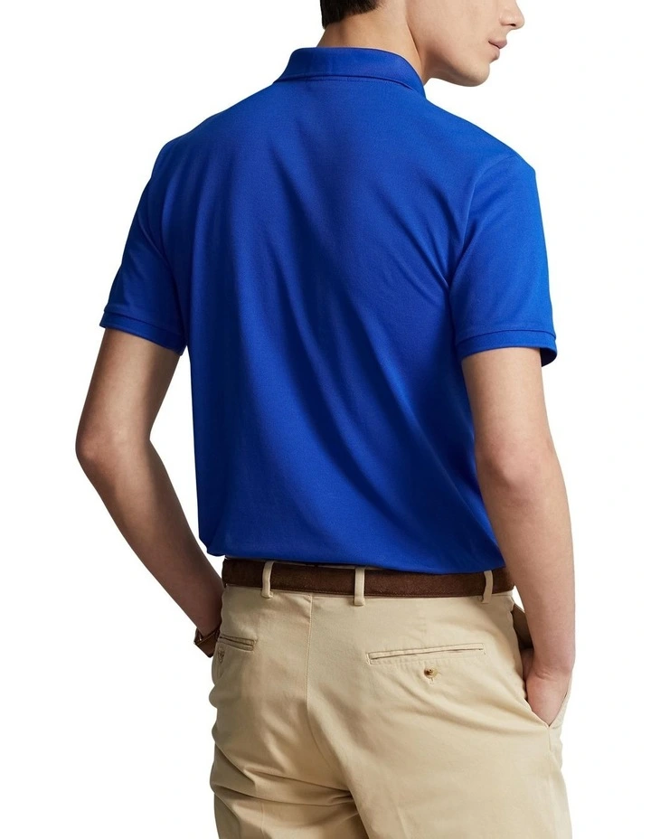 Custom Slim Fit Stretch Mesh Polo Shirt in Blue