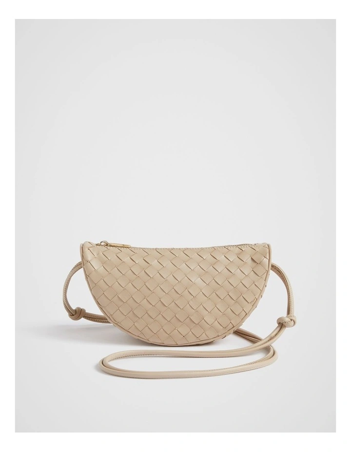 Leather Woven Crossbody Bag in Champagne Beige