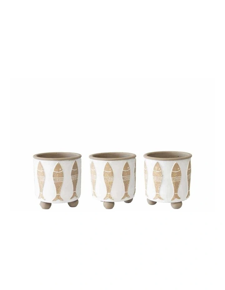 Footed Beach House w/Fish Planters Set of 3 in Sage