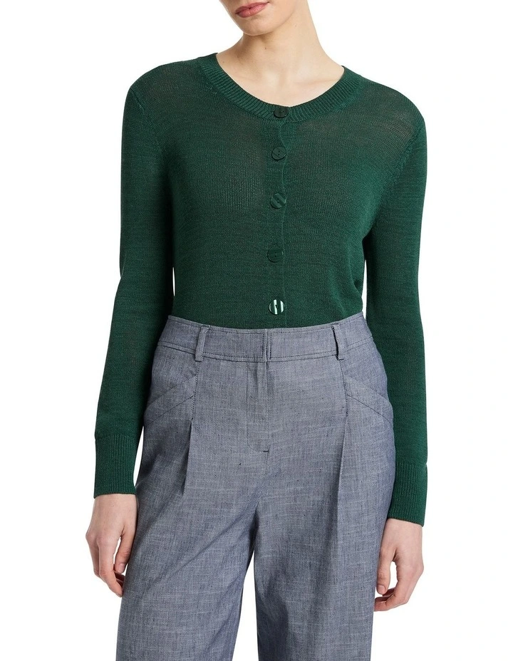 Isla Linen Mix Cardigan in Teal Green