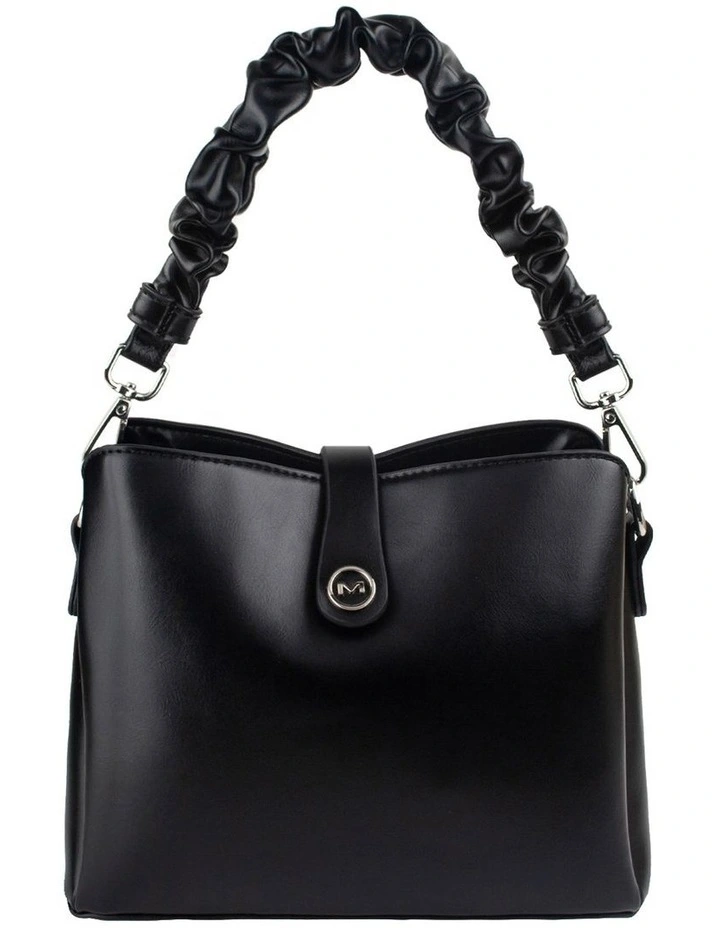 Carly Rushed Strap Crossbody Bag in Black