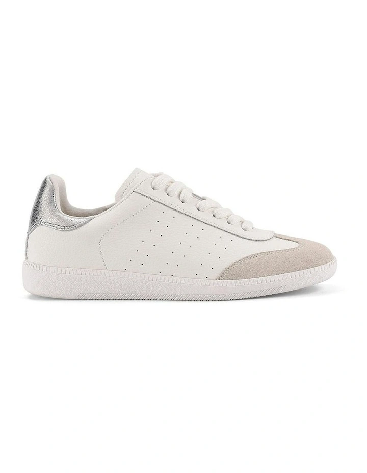 Sutton Cupsole Sneaker in White/Silver Leather