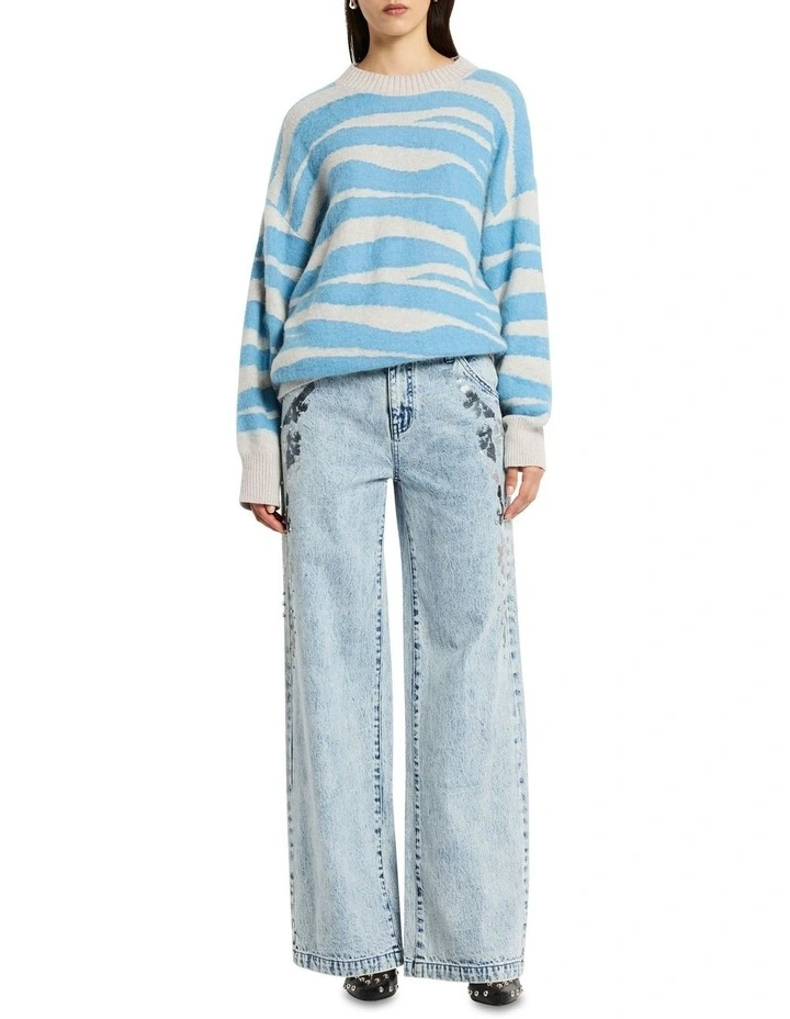 Animal Oversize Knit Jumper in Multi Blue