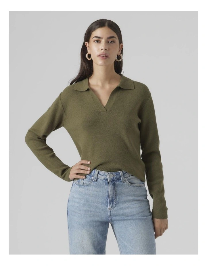 Taffy Knit Polo Top in Green