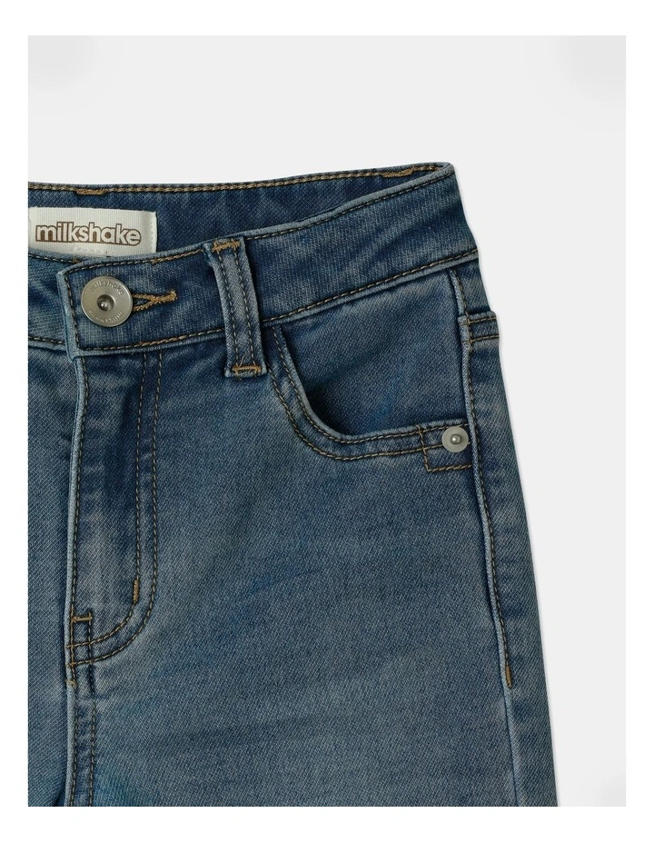 5 Pocket Knit Straight Leg Jeans in Mid Denim