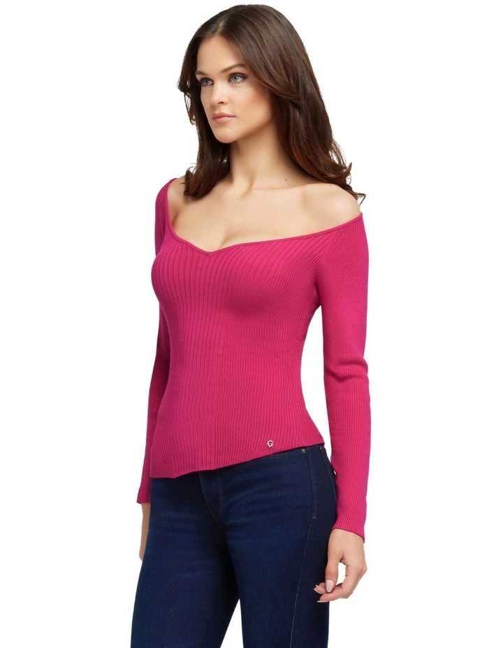 Lena Sweetheart Long Sleeve Sweater in Full Bloom Pink