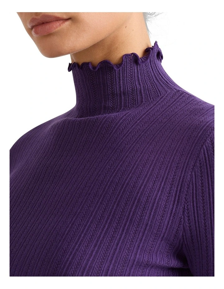 Papillion Pointelle Knit Jumper in Aubergine