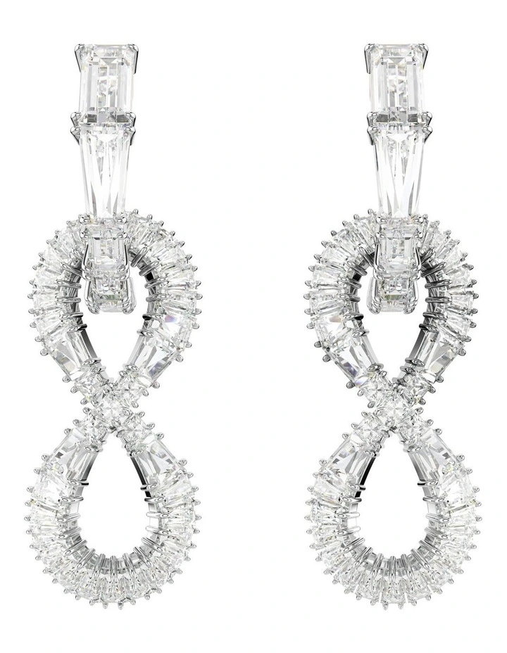 Hyperbola Infinity Rhodium Plated Drop Earrings in White