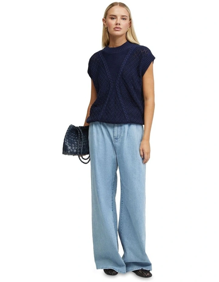 Monica Cable Knit Vest in Navy