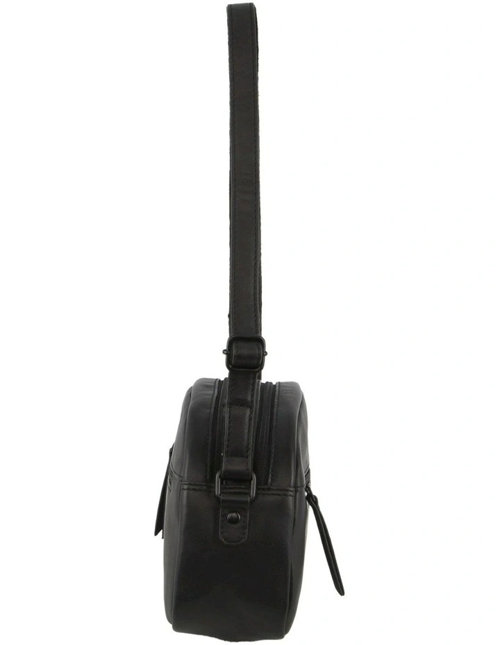 Leather Multi-Zip Cross-Body Bag in Black