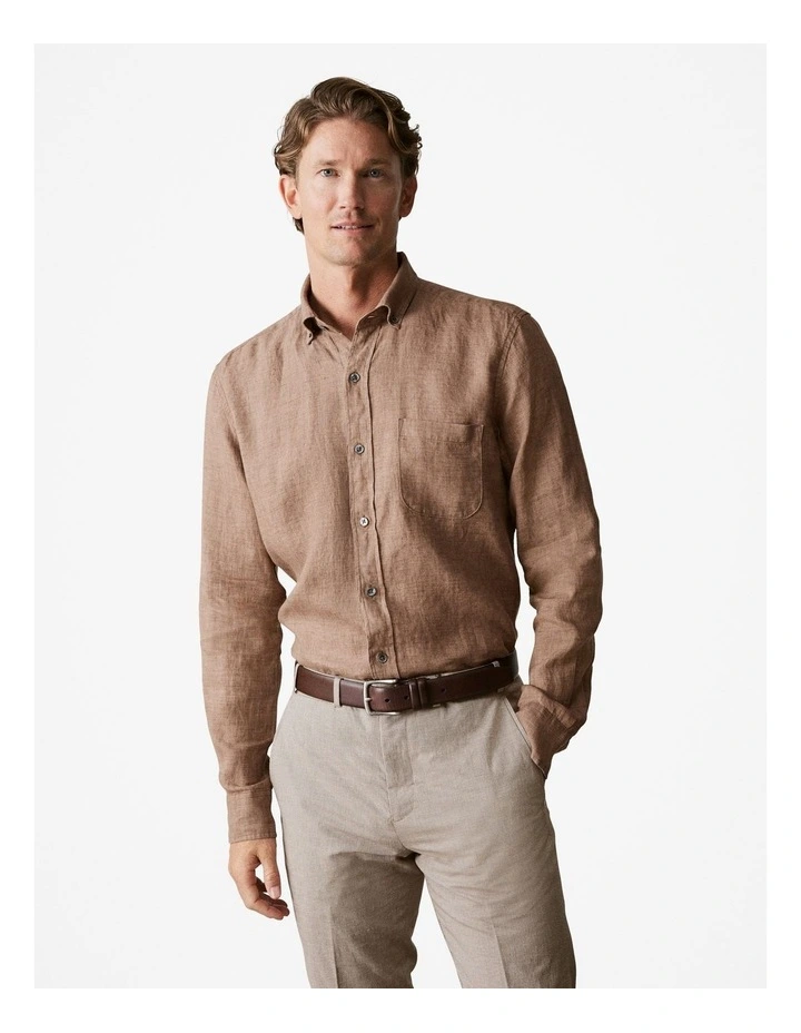 Regular Fit Delave Linen Shirt in Cocoa