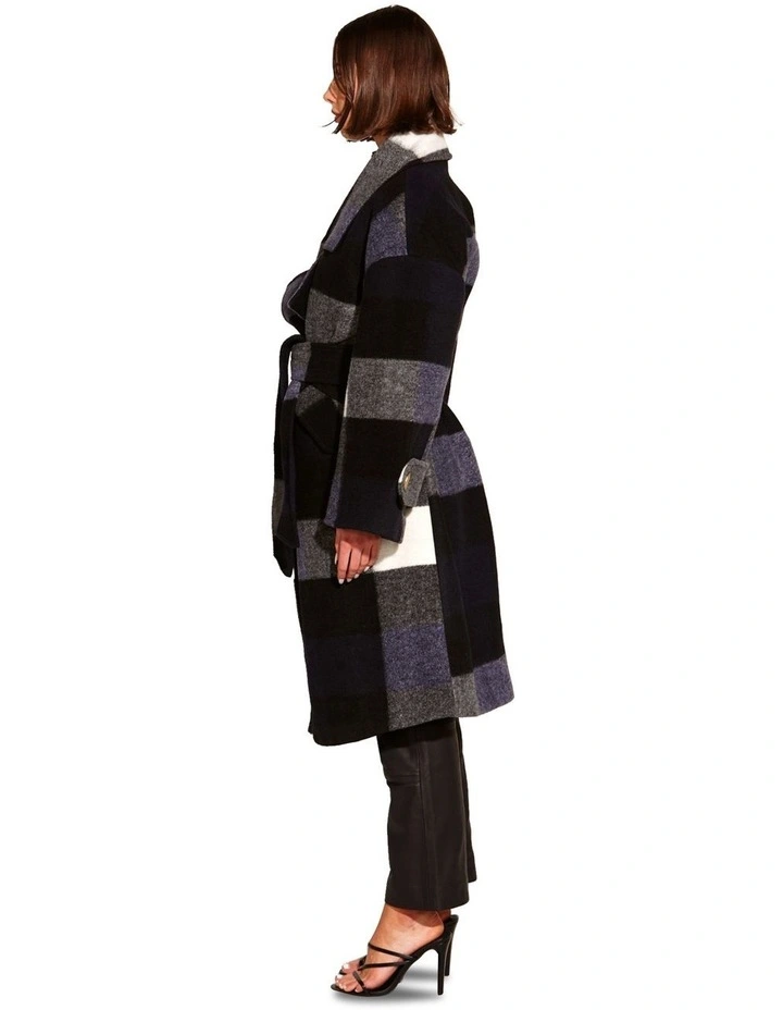Stranger Oversized Check Coat in Navy