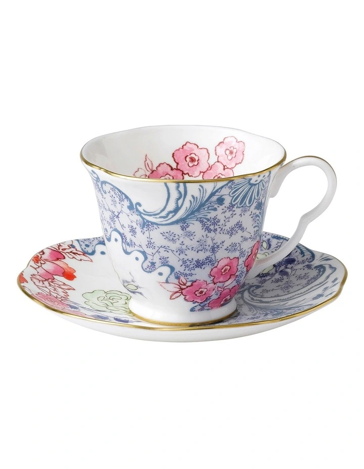 Butterfly Bloom Teacup & Saucer Set in Blue/Pink