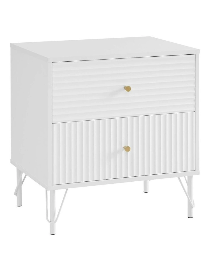 Diego Bedside Table Night Stand with 2 Drawers in White