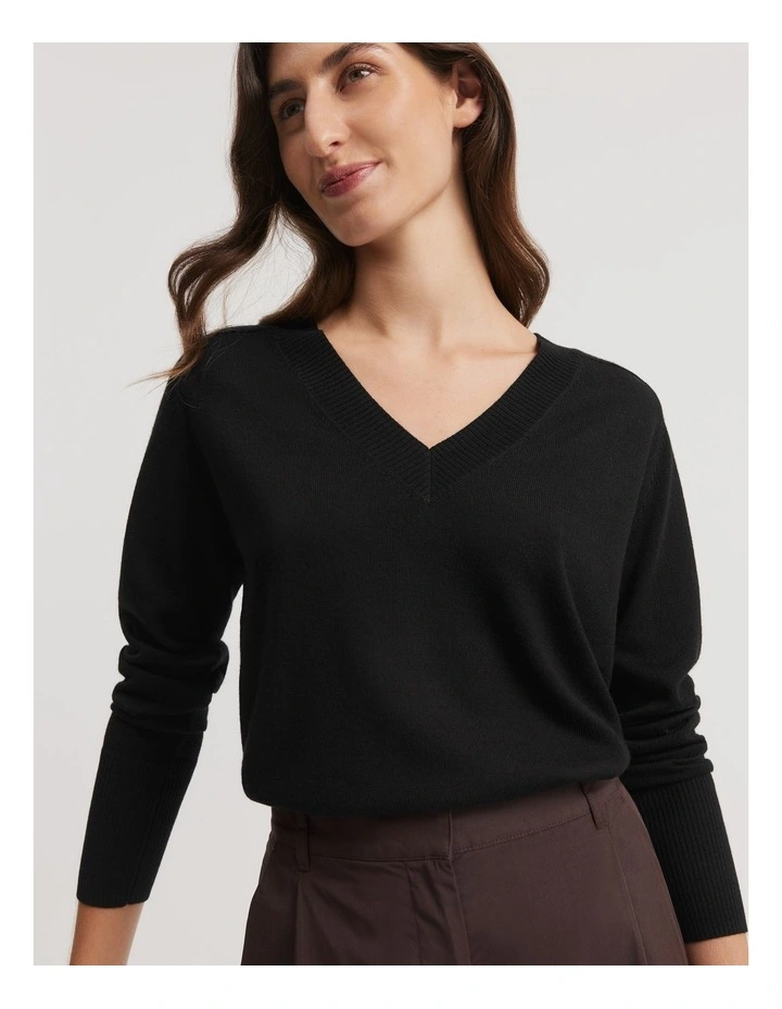 Verified Merino Wool V-neck Knit in Black