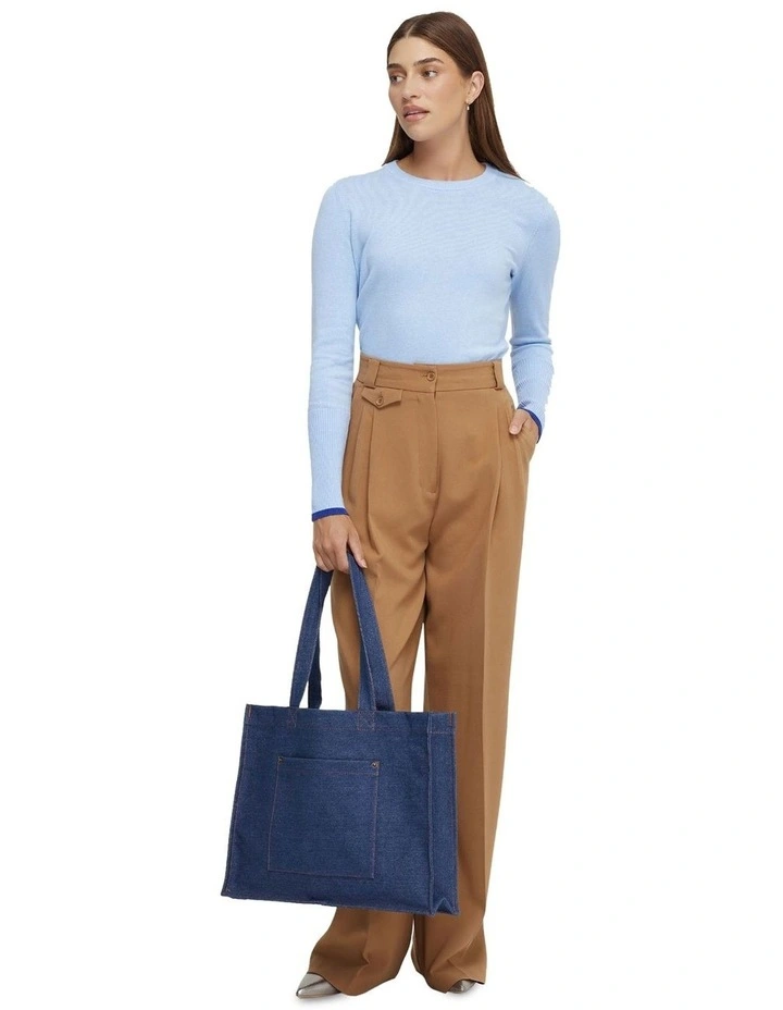 Madeline Stripe Cuff Knit Top in Blue