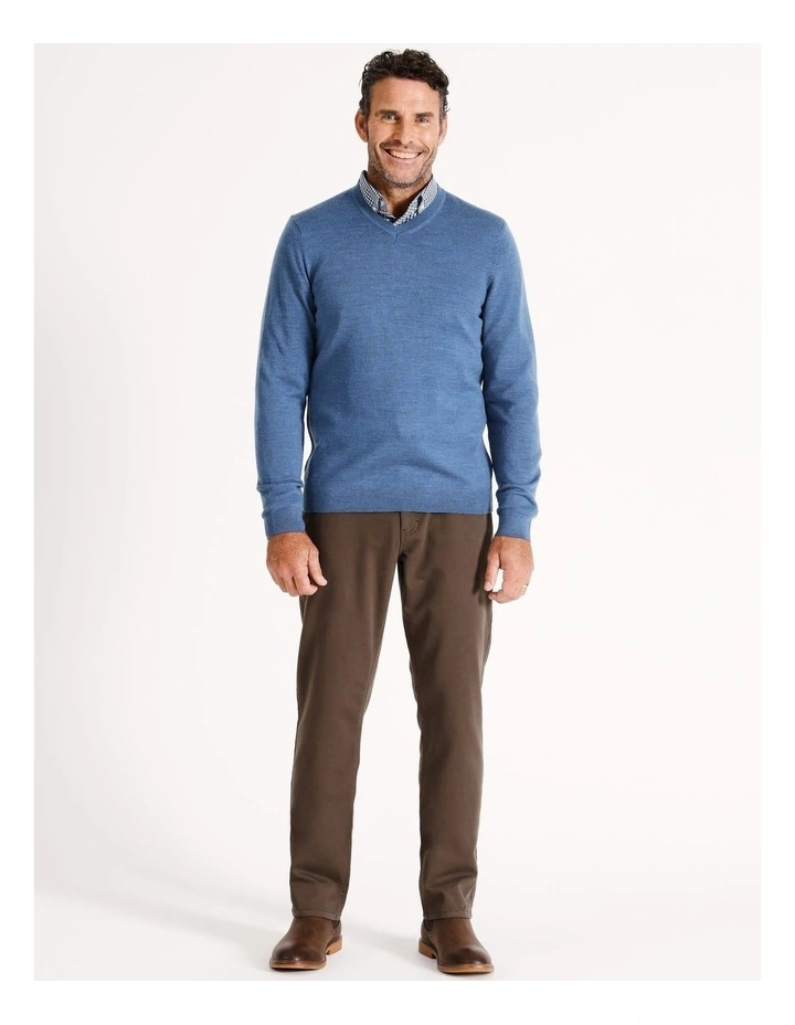 Australian Merino V-Neck Knit in Denim