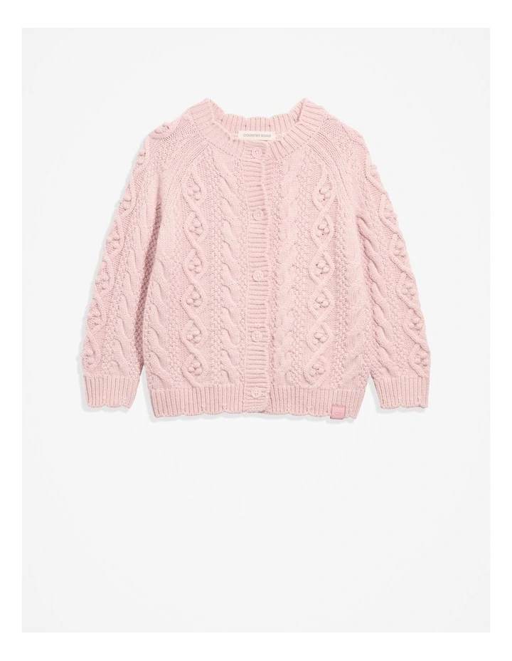 Scalloped Cable Cardigan in Mineral Pink