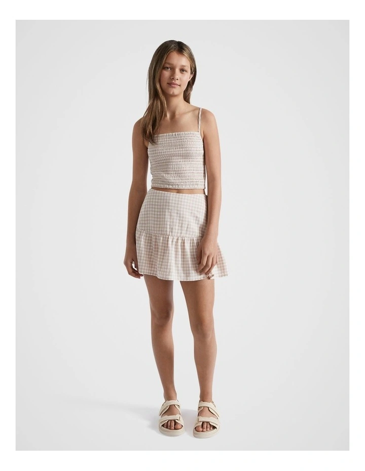 Gingham Shirred Tank in Neutral