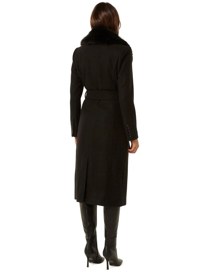 Monica Fur Collar Wrap Coat in Black