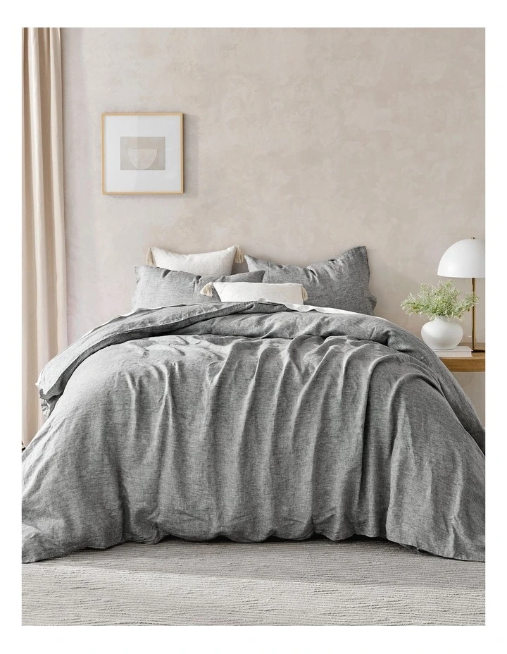 Classic Pinstripe Linen Quilt Cover Set with Pinstripe in Black/White