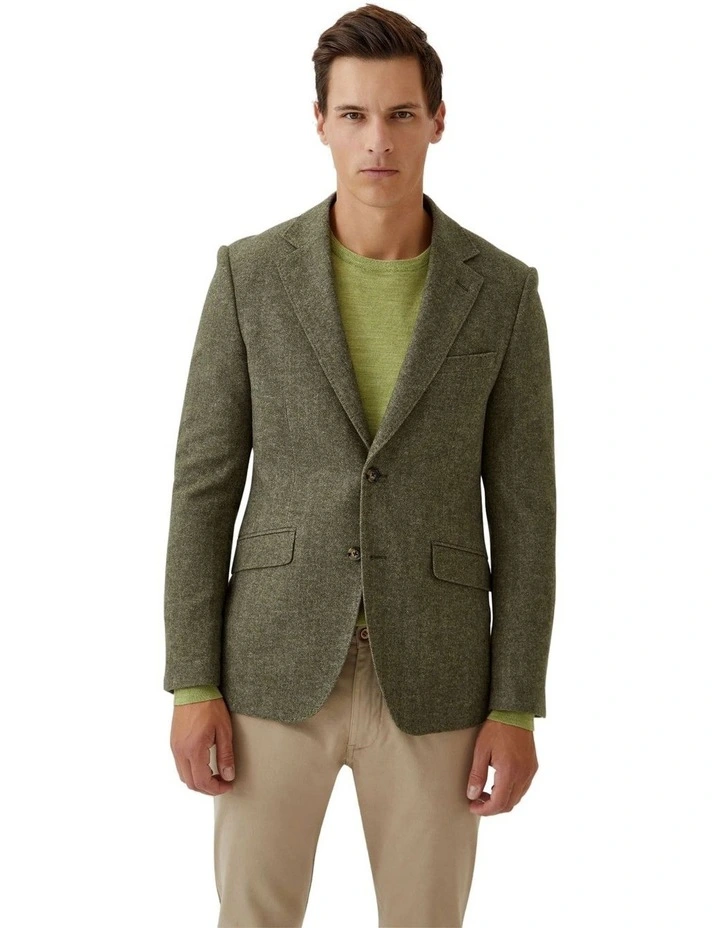 Blake Wool Rich Herringbone Blazer in Olive