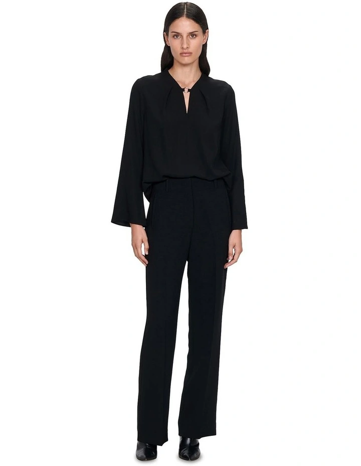 European Twill Ring Neck Top in Black
