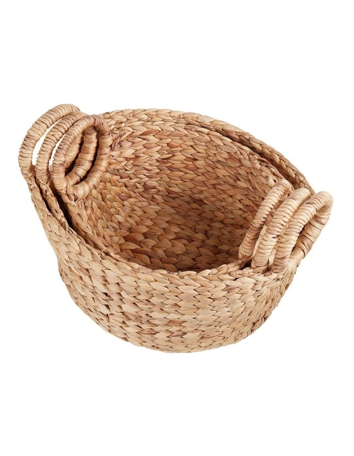 Arrow Weave Water Hyacinth Baskets Set of 3 in Natural