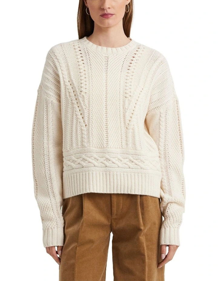 Wool-Cashmere Crewneck Sweater in Natural