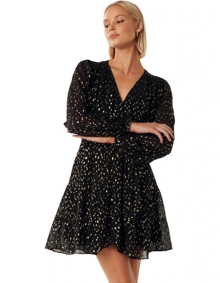 Rose Metallic Spot Skater Dress in Black