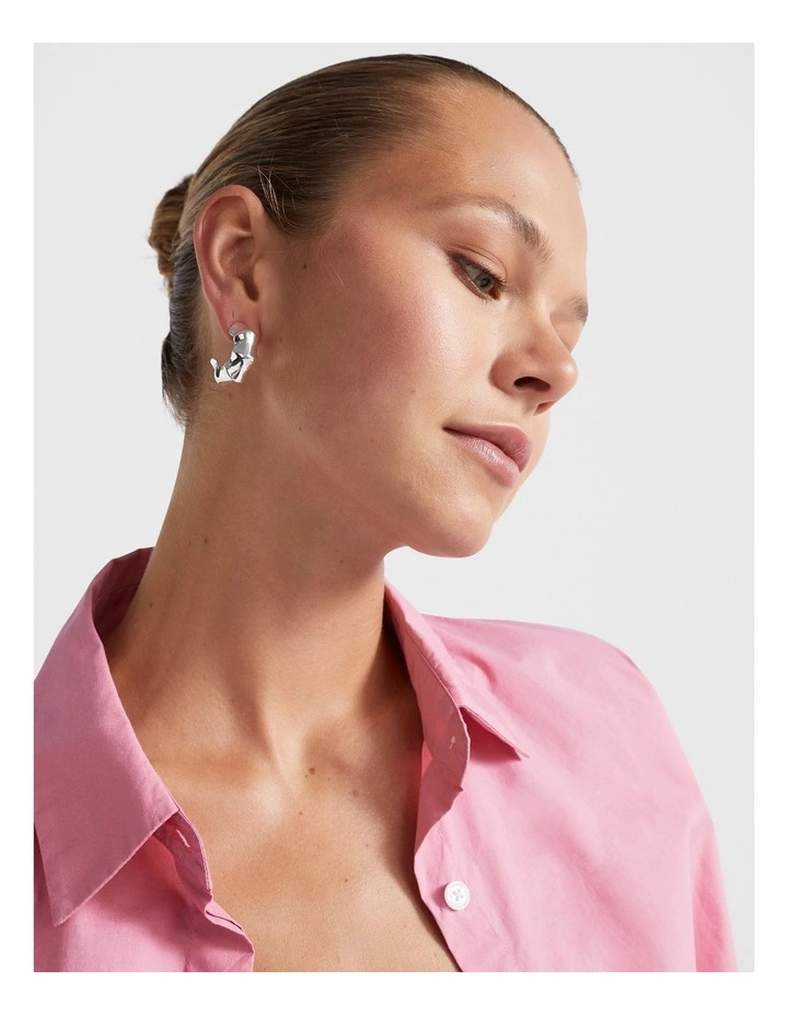 Small Angular Hoop Earings in Silver