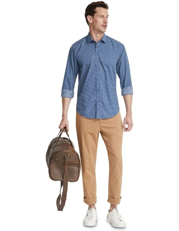 Kenton Printed Cotton Shirt in Navy