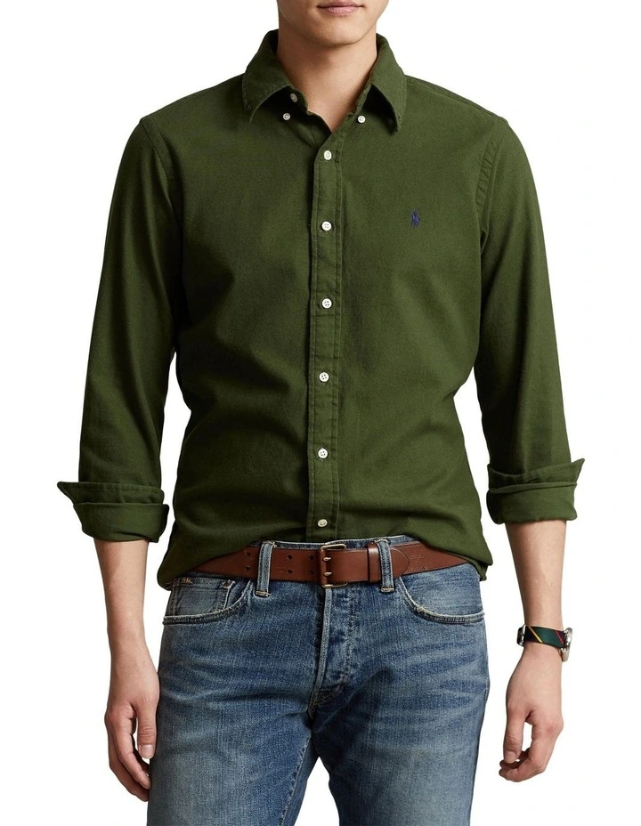Classic Fit Brushed Flannel Shirt in Green