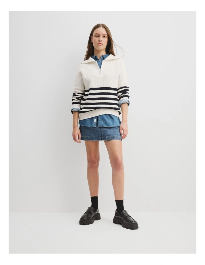 Teen Organically Grown Cotton Zip Knit Sweater in Navy Stripe