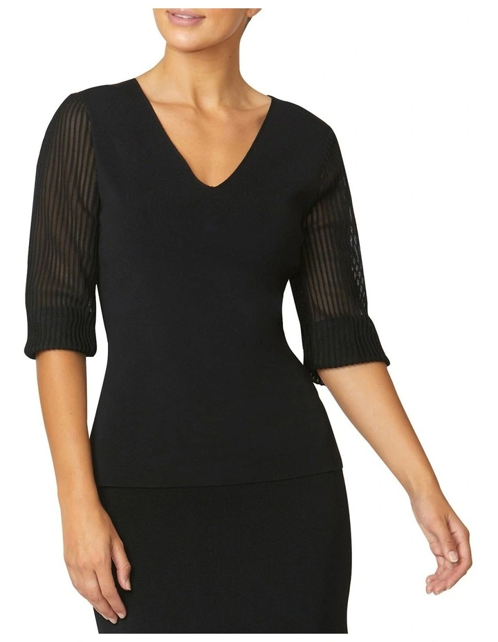 Emilie Sheer Sleeve Top in Black